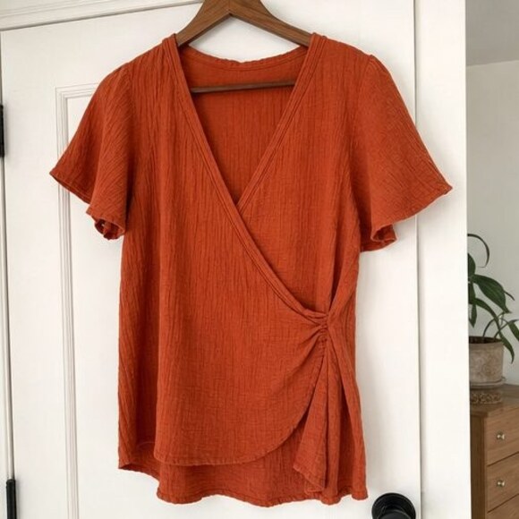 None Tops - Blue Wrap Blouse